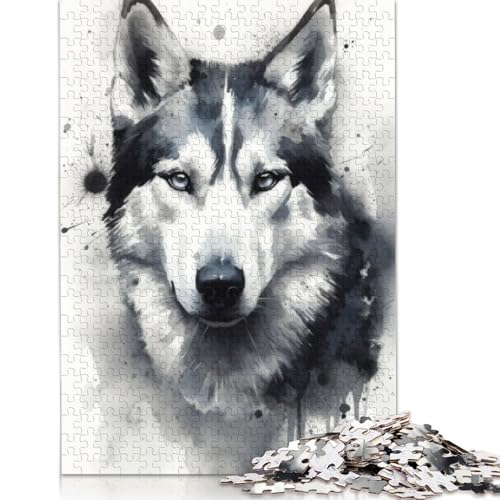 1000 Teile Siberian Husky Dog Art Puzzles Puzzle Schwierigkeitsgrad Puzzle Lernspiele Spielzeug 1000 Stück (38x26cm) von POLIUAWS