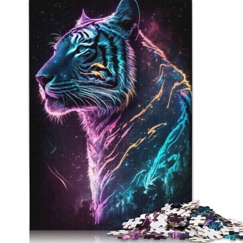 1000 Teile Synthwave Tiger Puzzle Puzzle für Erwachsene Schwierigkeitsgrad Puzzle Lernspiel Spielzeug 1000 Stück (38x26cm) von POLIUAWS