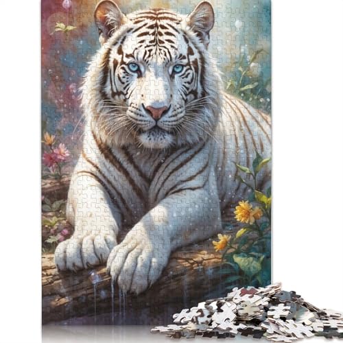 1000 Teile Weißer Tiger mit blauen Augen Puzzle Schwierigkeitsgrad Puzzles Lernspiele Spielzeug 1000 Stück (38 x 26 cm) von POLIUAWS