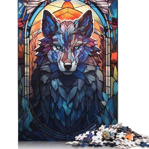 1000 Teile Wolf Buntglas-Puzzle Puzzle für Erwachsene Schwierigkeitsgrad Puzzle Lernspiel Spielzeug 1000 Stück (38x26cm) von POLIUAWS