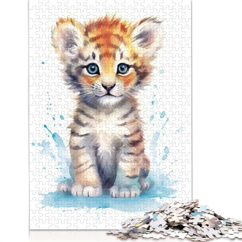 1000 Teile süße Aquarell-Baby-Tiger-Puzzles, Schwierigkeitsgrad Puzzle, Lernspiele, Spielzeug, 1000 Stück (38 x 26 cm) von POLIUAWS