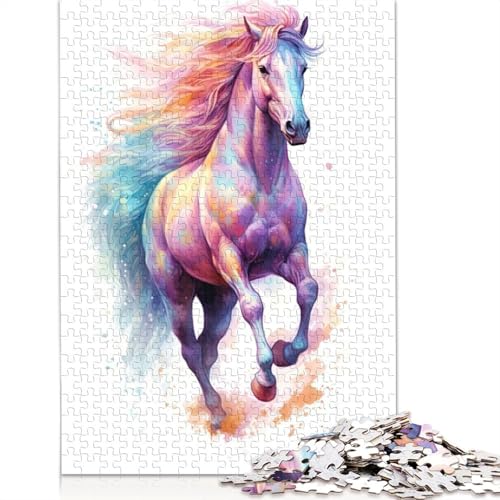 1000 Teile süßes Aquarell-Pferde-Puzzle, Schwierigkeitsgrad Puzzle, Lernspiele, Spielzeug, 1000 Teile (75 x 50 cm) von POLIUAWS