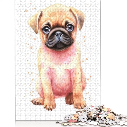 1000 Teile süßes Baby-Mops-Welpen-Puzzle, Puzzle für Erwachsene, Schwierigkeitsgrad, Lernspiel, Spielzeug, 1000 Teile (38 x 26 cm) von POLIUAWS