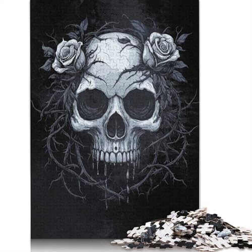1000-teiliger Totenkopf mit Rosen – Gothicre Puzzle für Erwachsene, Papierpuzzles für Erwachsene, Teenager, Mann, Frau, Geschenk, 1000 Stück (38 x 26 cm) von POLIUAWS