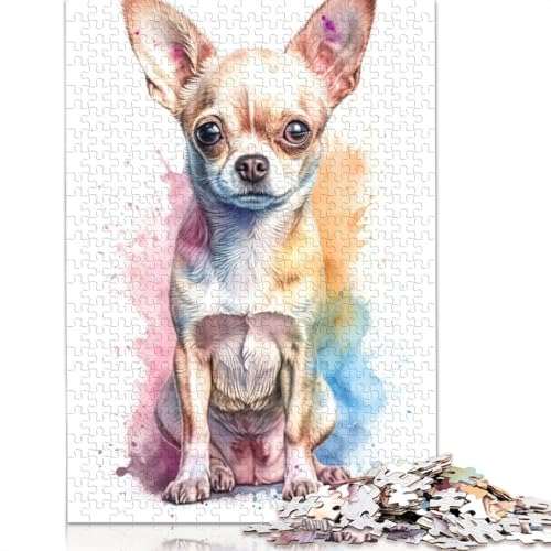 1000-teiliges Aquarell-Baby-Chihuahua-Puzzle, Schwierigkeitsgrad, Puzzle, Lernspiele, Spielzeug, 1000 Stück (75 x 50 cm) von POLIUAWS