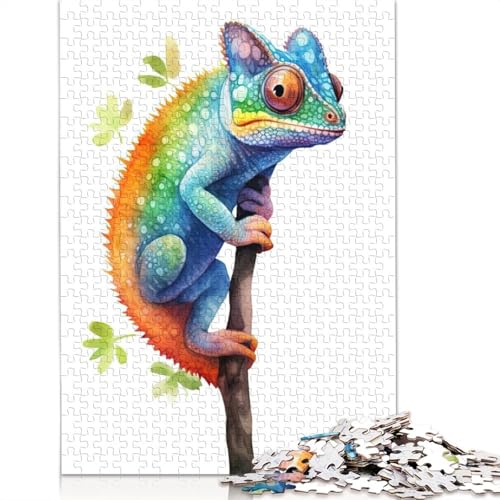1000-teiliges Aquarell-Chamäleon-Kunst-Puzzle, Schwierigkeitsgrad, Puzzle, Lernspiele, Spielzeug, 1000 Stück (38 x 26 cm) von POLIUAWS