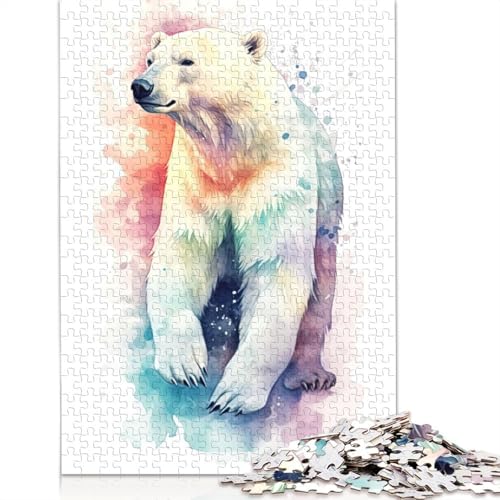 1000-teiliges Aquarell-Eisbär-Kunst-Puzzle, Schwierigkeitsgrad für Erwachsene, Lernspielzeug, Spiele, Familiendekoration, 1000 Stück (75 x 50 cm) von POLIUAWS