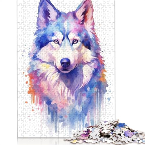 1000-teiliges Aquarell-Husky-Malpuzzle, Schwierigkeitsgrad für Erwachsene, entspannendes Spiel, Spielzeug, 1000 Stück (75 x 50 cm) von POLIUAWS