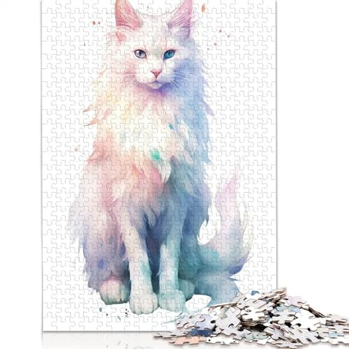 1000-teiliges Aquarell-Puzzle mit türkischer Angora-Motiv, Schwierigkeitsgrad, Puzzle, Lernspiele, Spielzeug, 1000 Stück (75 x 50 cm) von POLIUAWS
