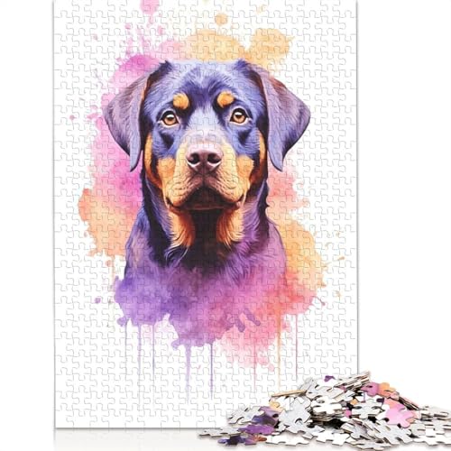 1000-teiliges Aquarell-Rottweiler-Kunst-Puzzle für Erwachsene, Lernspielzeug, Familienspiele, Geburtstagsgeschenke, 1000 Stück (75 x 50 cm) von POLIUAWS