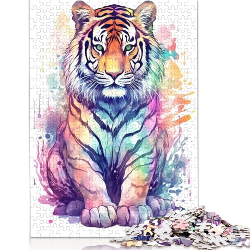 1000-teiliges Aquarell-Tiger-Malpuzzle, Schwierigkeitsgrad: Puzzle, Lernspiel, Spielzeug, 1000 Stück (75 x 50 cm) von POLIUAWS