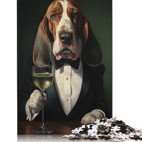 1000-teiliges Basset Hound im Smoking-Puzzle, Schwierigkeitsgrad: Puzzle, Lernspiel, Spielzeug, 1000 Teile (38 x 26 cm) von POLIUAWS