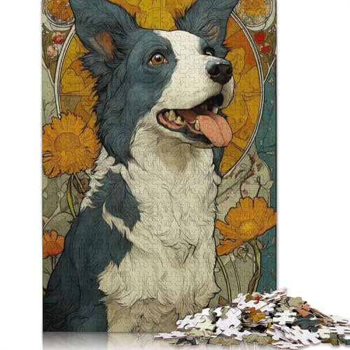 1000-teiliges Border Collie Art Deco Puzzle für Erwachsene und Teenager. Puzzle für Familienspaß und Spieleabende. 1000 Teile (75 x 50 cm) von POLIUAWS