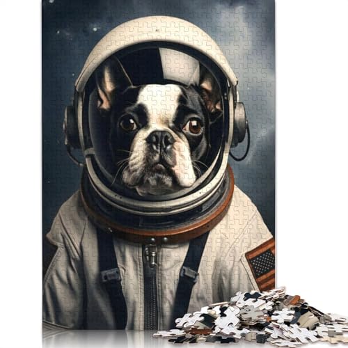 1000-teiliges Boston Terrier-Astronauten-Puzzle, Puzzle für Erwachsene, Schwierigkeitsgrad: Puzzle, Lernspiel, Spielzeug, Familiendekoration, 1000 Teile (75 x 50 cm) von POLIUAWS