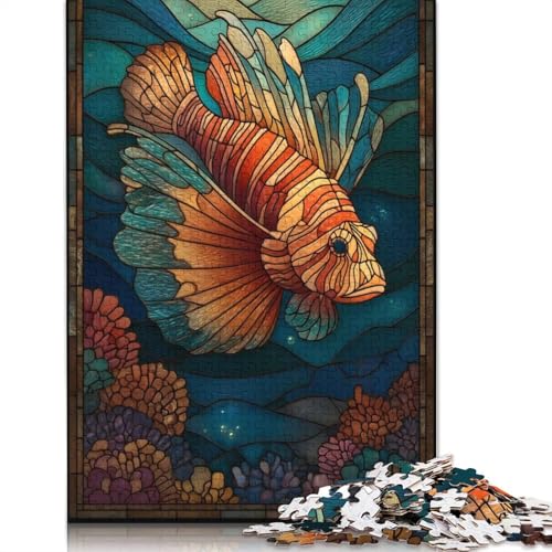1000-teiliges Buntglas-Puzzle mit Rotfeuerfischen und Ozeanmotiven, für Erwachsene und Teenager, 1000 Teile (75 x 50 cm) von POLIUAWS