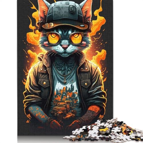 1000-teiliges Cyberpunk-Feuerkatzen-Puzzle für Erwachsene, Puzzles für Erwachsene, Puzzles, einzigartige Heimdekoration und Geschenke, 1000 Teile (38 x 26 cm) von POLIUAWS