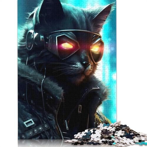 1000-teiliges Cyberpunk-Puzzle mit menschlicher Katze, Schwierigkeitsgrad für Erwachsene, Lernspielzeug, Spiele, Familiendekoration, 1000 Stück (38 x 26 cm) von POLIUAWS