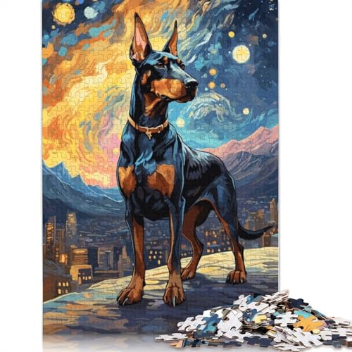 1000-teiliges Dobermann-Puzzle mit Sternennacht, Schwierigkeitsgrad für Erwachsene, stärkt die Beziehungen zwischen Familienmitgliedern, 1000 Stück (38 x 26 cm) von POLIUAWS