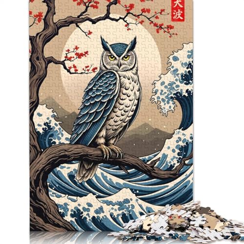 1000-teiliges Eulen-Puzzle mit großer Welle für Erwachsene, Papierpuzzle, Lernspiel für Erwachsene Teenager, 1000 Teile (38 x 26 cm) von POLIUAWS