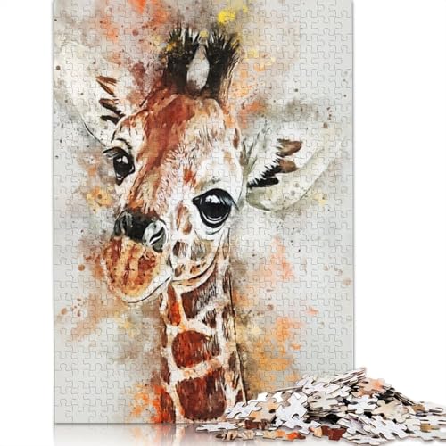 1000-teiliges Giraffen-Aquarell-Puzzle, Schwierigkeitsgrad für Erwachsene, entspannendes Spiel, Spielzeug, 1000 Stück (75 x 50 cm) von POLIUAWS