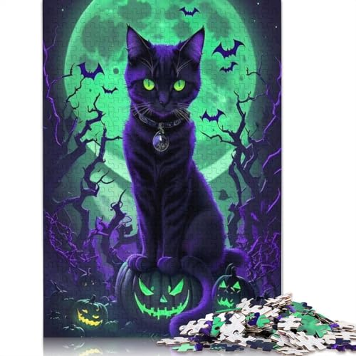 1000-teiliges Halloween-Puzzle mit schwarzer Katze für Erwachsene und Jugendliche, nachhaltiges Papierpuzzle für Erwachsene | 1000-teilige Spiele (38 x 26 cm) von POLIUAWS