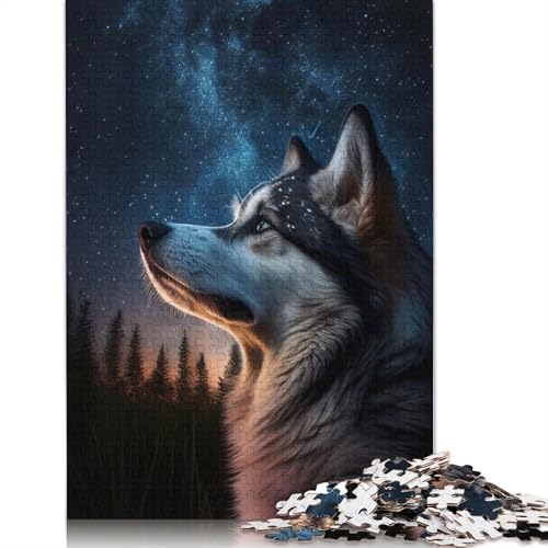 1000-teiliges Husky-Hund-Galaxie-Puzzle für Erwachsene, Lernspielzeug, Familienspiele, Geburtstagsgeschenke, 1000 Stück (75 x 50 cm) von POLIUAWS