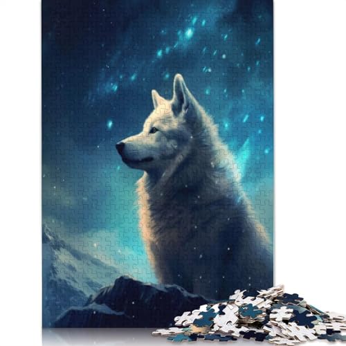 1000-teiliges Husky-Hunde-Nacht-Puzzle für Erwachsene, Lernspielzeug, Familienspiele, Geburtstagsgeschenke, 1000 Stück (38 x 26 cm) von POLIUAWS