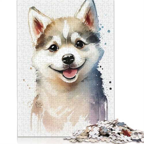 1000-teiliges Husky-Puzzle mit süßem Aquarellmotiv, für Erwachsene, Lernspielzeug, Familienspiele, Geburtstagsgeschenke, 1000 Stück (75 x 50 cm) von POLIUAWS