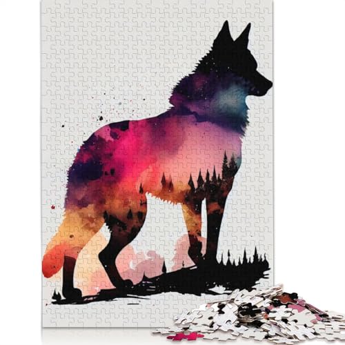 1000-teiliges Husky-Silhouette-Puzzle, Schwierigkeitsgrad, Lernspiele, Spielzeug, 1000 Teile (38 x 26 cm) von POLIUAWS