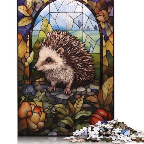 1000-teiliges Igel-Buntglas-Puzzle, Schwierigkeitsgrad, Lernspiele, Spielzeug, 1000 Stück (75 x 50 cm) von POLIUAWS