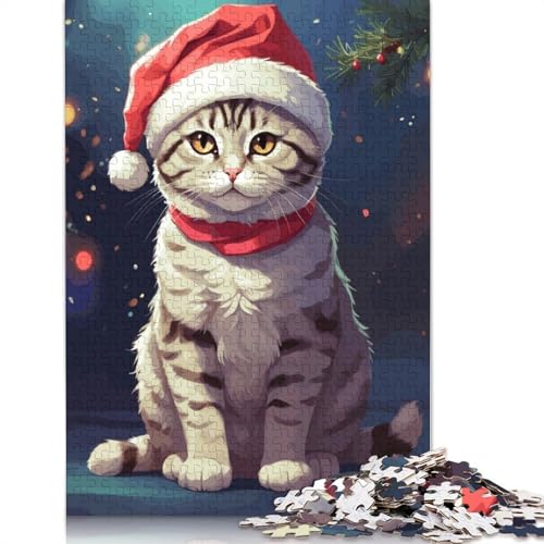 1000-teiliges Katzen-Weihnachtspuzzle, Schwierigkeitsgrad, Lernspiele, Spielzeug, 1000 Stück (38 x 26 cm) von POLIUAWS