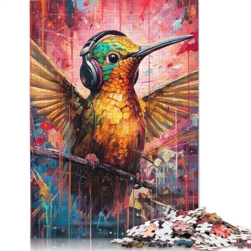 1000-teiliges Kolibri-Kopfhörer-Puzzle für Erwachsene, Puzzle, Lernspiel, Herausforderungsspielzeug, 1000 Stück (75 x 50 cm) von POLIUAWS