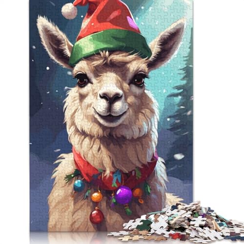 1000-teiliges Lama-Weihnachtspuzzle, Schwierigkeitsgrad, Lernspiele, Spielzeug, 1000 Teile (38 x 26 cm) von POLIUAWS