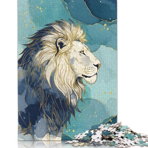 1000-teiliges Löwenporträt mit abstraktem Aquarellhintergrund, Puzzle für Erwachsene, Papierpuzzle, Puzzle für Erwachsene, 1000 Teile (75 x 50 cm) von POLIUAWS