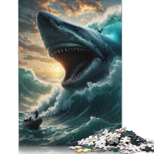 1000-teiliges Megalodon-Angriffspuzzle, Puzzle für Erwachsene, Schwierigkeitsgrad: Puzzle, Lernspiel, Spielzeug, Familiendekoration, 1000 Teile (75 x 50 cm) von POLIUAWS