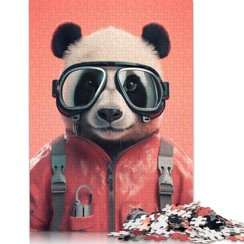 1000-teiliges Panda-Puzzle mit lustigem Fallschirmspringer, Schwierigkeitsgrad für Erwachsene, Lernspielzeug, Spiele, Familiendekoration, 1000 Stück (38 x 26 cm) von POLIUAWS