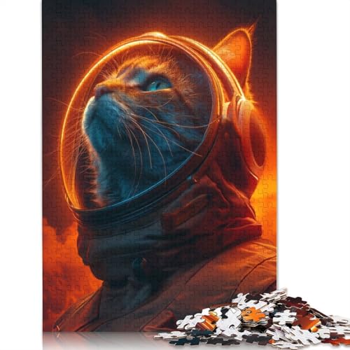 1000-teiliges Puzzle, Katzen-Astronauten-Puzzle, Lernspiel, Spielzeug, Familiendekoration, Erwachsene, herausfordernd, 1000 Teile (75 x 50 cm) von POLIUAWS