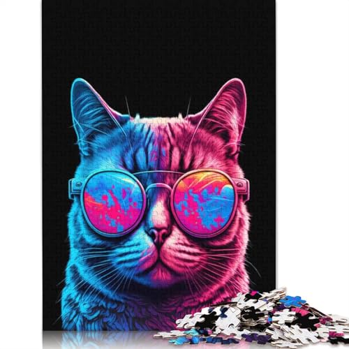 1000-teiliges Puzzle, Katzen-Neon-Stil, Puzzlespiel, Spielzeug für Erwachsene, Familienpuzzle, Geschenkpuzzle, Erwachsene, herausfordernd, 1000 Teile (75 x 50 cm) von POLIUAWS