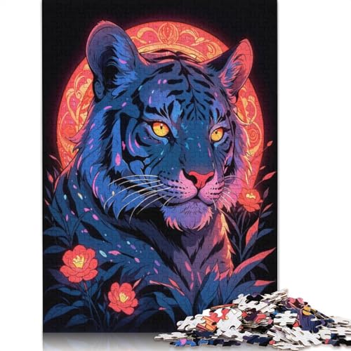 1000-teiliges Puzzle, Neon-Tiger-Porträt, Lernspiel, Spielzeug, Familiendekoration, Erwachsene, herausfordernd, 1000 Teile (75 x 50 cm) von POLIUAWS