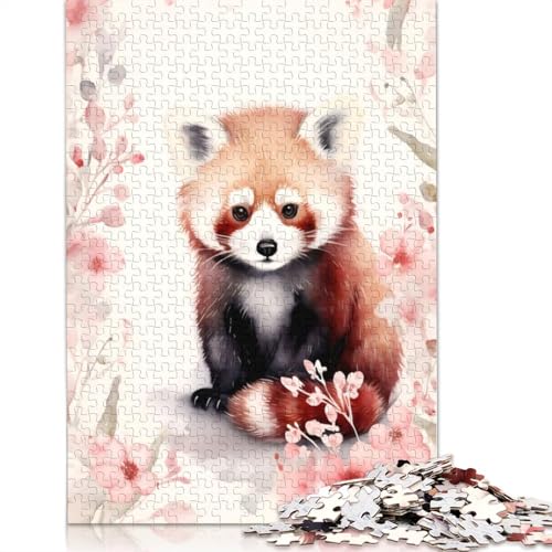 1000-teiliges Puzzle, Roter Panda in Aquarell, Lernspiel, Spielzeug, Familiendekoration, Erwachsene, herausfordernd, 1000 Teile (38 x 26 cm) von POLIUAWS