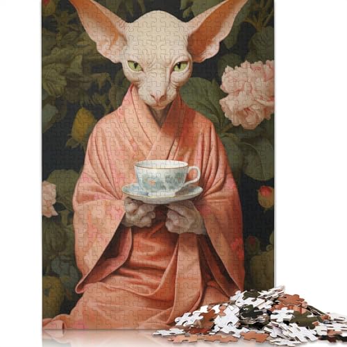 1000-teiliges Puzzle, Sphynx-Katze im Kimono-Stil, Puzzlespiel, Spielzeug für Erwachsene, Familienpuzzle, Geschenkpuzzle, Erwachsene, herausfordernd, 1000 Teile (38 x 26 cm) von POLIUAWS