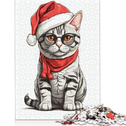 1000-teiliges Puzzle, Weihnachtskatze, Lernspiel, Spielzeug, Familiendekoration, Erwachsene, herausfordernd, 1000 Teile (38 x 26 cm) von POLIUAWS
