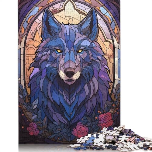1000-teiliges Puzzle, lila Wolf, im Buntglas-Stil, Puzzlespiel, Spielzeug für Erwachsene, Familienpuzzle, Geschenkpuzzle, Erwachsene, herausfordernd, 1000 Teile (75 x 50 cm) von POLIUAWS