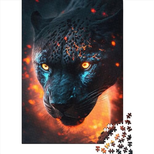 1000-teiliges Puzzle, schwarzer Panther in Flammen, für Teenager, Geschenke, Holzpuzzle für Erwachsene, Lernspiele für Zuhause, DIY-Spielzeug, 1000 Teile (75 x 50 cm) von POLIUAWS