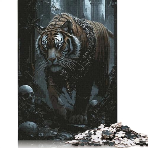 1000-teiliges Puzzle „Angeketteter Tiger in Ruinen“, Puzzle für Erwachsene, Alter 14+, 1000 Teile (75 x 50 cm) von POLIUAWS