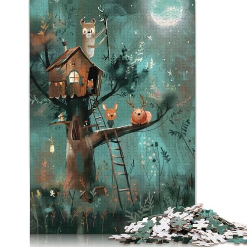 1000-teiliges Puzzle „Baumhausträume – Waldzauber bei Nacht“ für Erwachsene und Teenager, 1000 Teile (75 x 50 cm) von POLIUAWS