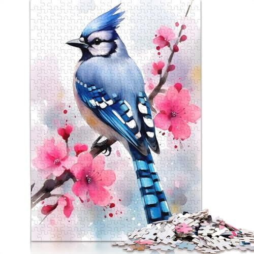 1000-teiliges Puzzle „Blue Jay Cherry Blossom“, Schwierigkeitsgrad, Lernspiele, Spielzeug, 1000 Stück (38 x 26 cm) von POLIUAWS