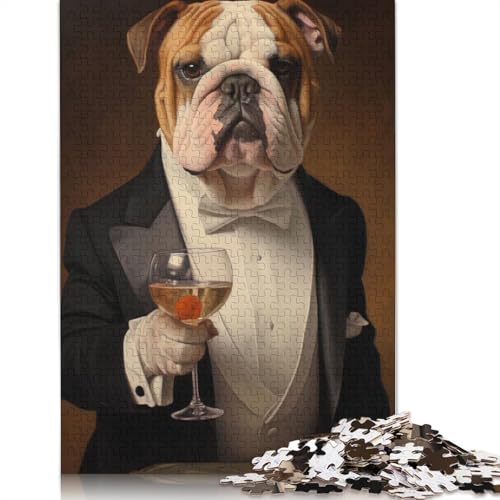 1000-teiliges Puzzle „Bulldog im Smoking“, Schwierigkeitsgrad: Puzzle, Lernspiel, Spielzeug, 1000 Teile (38 x 26 cm) von POLIUAWS