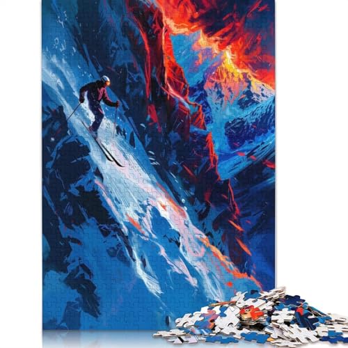 1000-teiliges Puzzle „Cooler Skifahrer in einem Berg“ für Erwachsene Teenager, Papierpuzzles, nachhaltiges Puzzle für Erwachsene | Spiele 1000 Teile (75 x 50 cm) von POLIUAWS