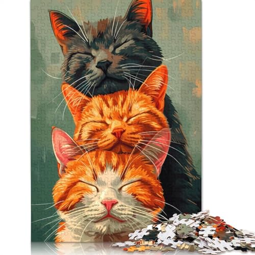 1000-teiliges Puzzle „DREI schlafende Katzen“, Lernspiel, Spielzeug, Familiendekoration, Erwachsene, herausfordernd, 1000 Teile (38 x 26 cm) von POLIUAWS